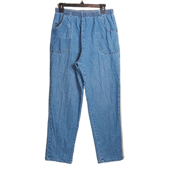 Cabin Creek Pull On Jeans Womens 12 Petite Light Wash Elastic Waistband Straight - Picture 1 of 4